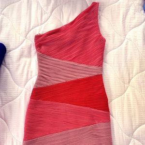 Pink and Red One-Sleeve Dress